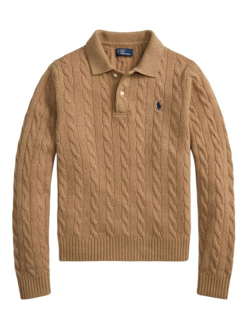 Maglia polo Polo Ralph Lauren da donna color cammello in lana e cashmere POLO RALPH LAUREN | 211972132002